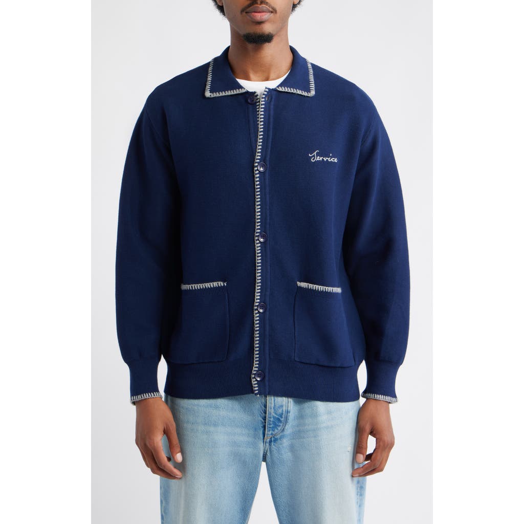 Service Works Blanket Stitch Cotton Cardigan in Navy  product