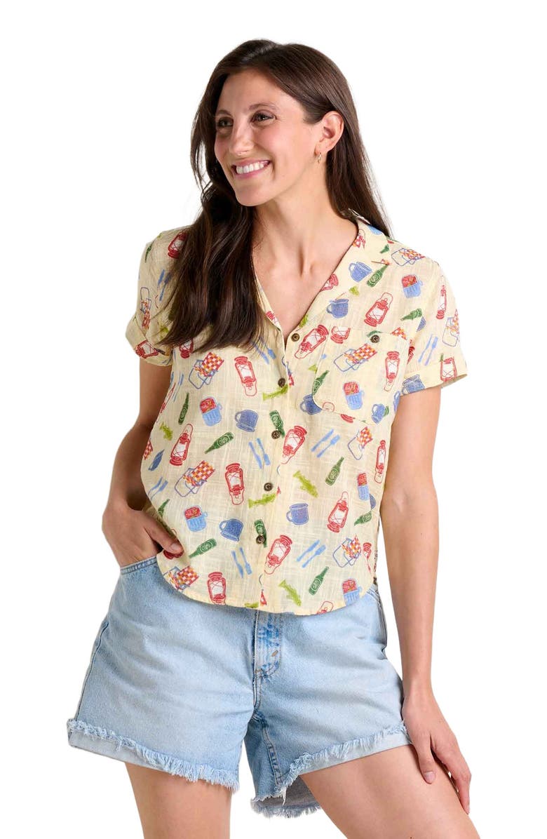 Toad & Co Camp Cove Short Sleeve Shirt, Main, color, Barley Camping Print