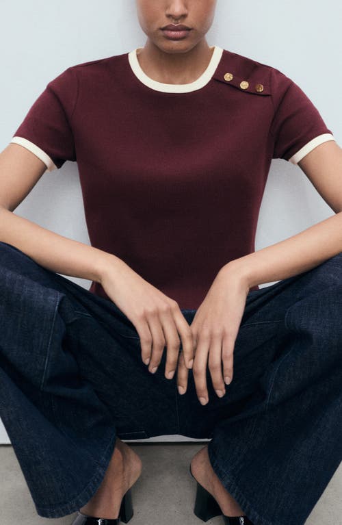 Mango Button Accent Cotton T-shirt In Red