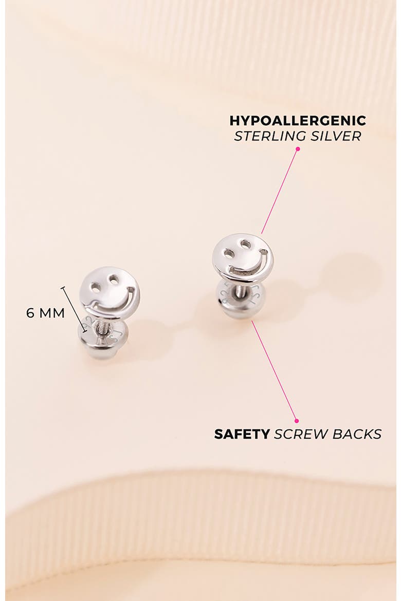 Polished Smiling Face Earrings, Alternate, color, Silver