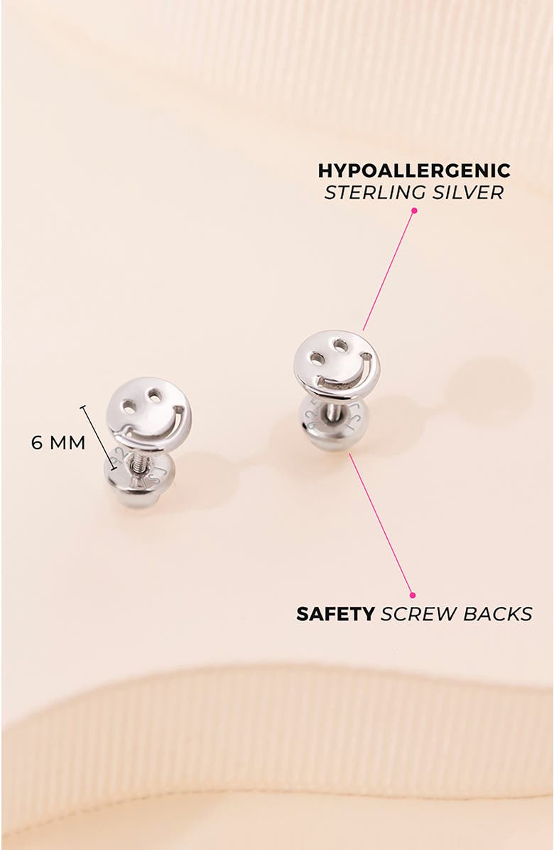 In Season Jewelry Polished Smiling Face Earrings, Alternate, color, Silver