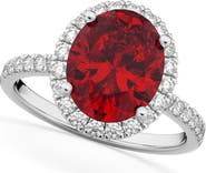 ALLUREZ Oval Cut Halo Ruby & Diamond Engagement Ring 14K