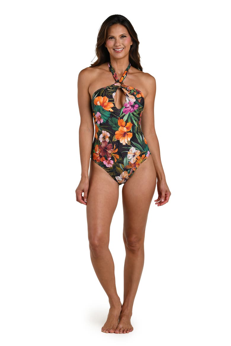 Tropical Hideaway Keyhole One-Piece Swimsuit, Alternate, color, BROWN MULTI