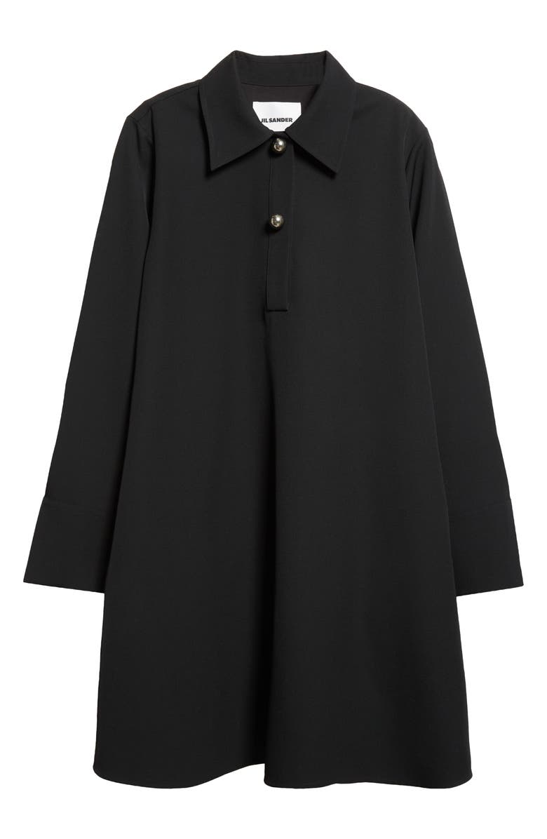 Jil Sander Long Sleeve Wool Polo Dress, Alternate, color, Black