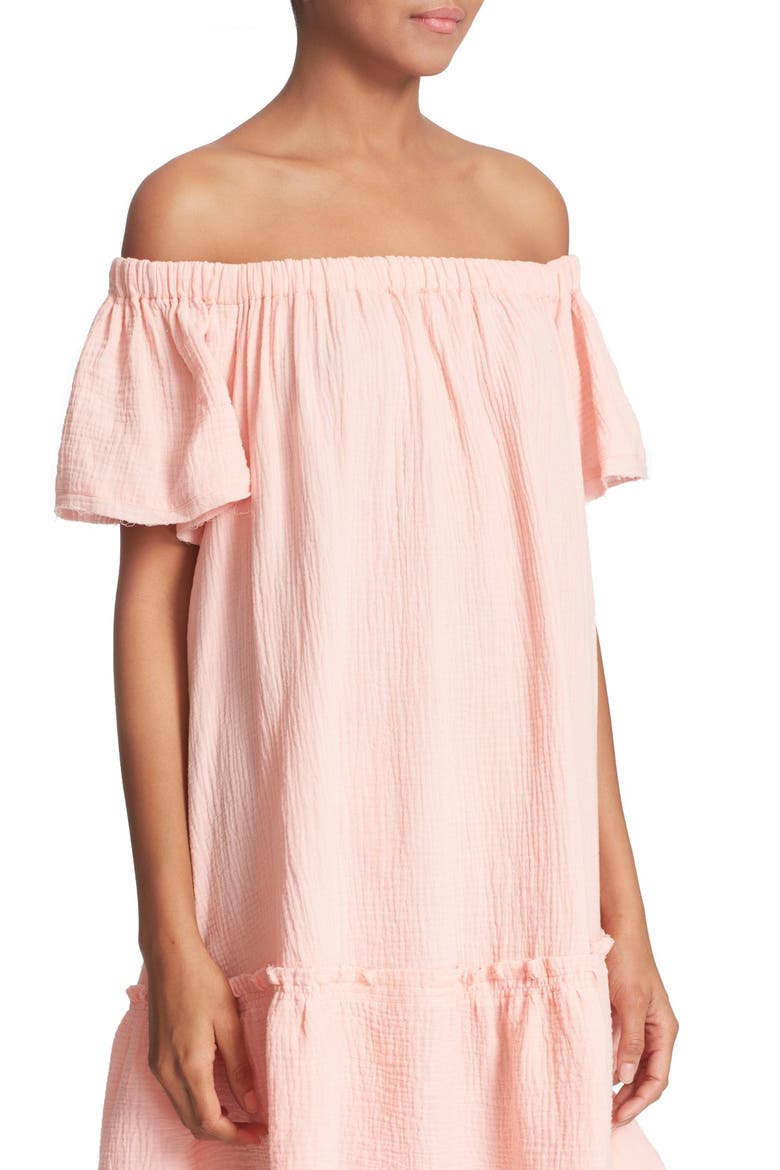 Off the Shoulder Cotton Swing Dress, Alternate, color, MALIBU PEACH