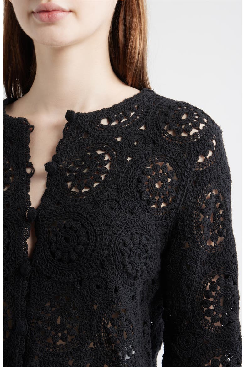 The Crochet Cotton Button-Up Cardigan, Alternate, color, BLACK
