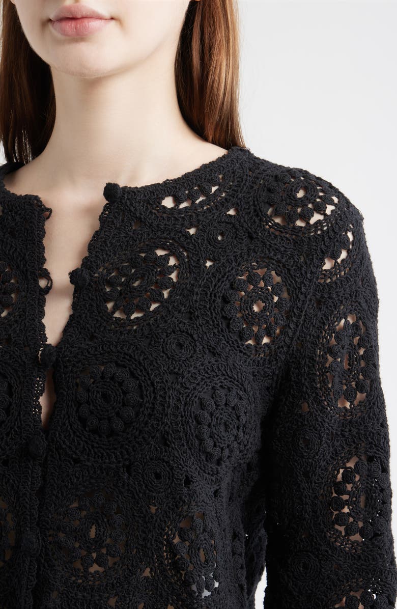 FRAME The Crochet Cotton Button-Up Cardigan, Alternate, color, Black