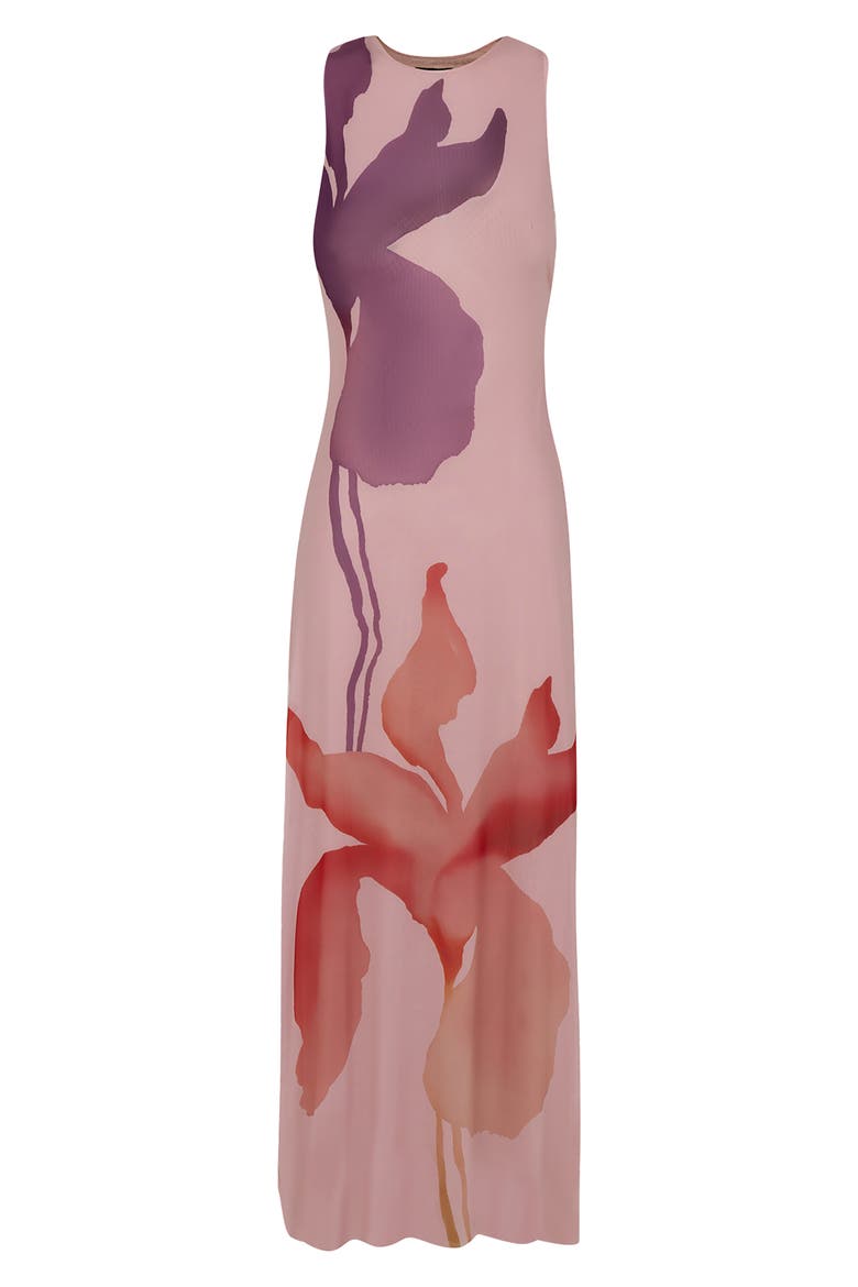 Twist Floral Print Mesh Cover-Up Maxi Dress, Alternate, color, MULTI
