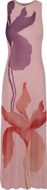 ViX Paula Hermanny Twist Floral Print Mesh Cover-Up Maxi Dress