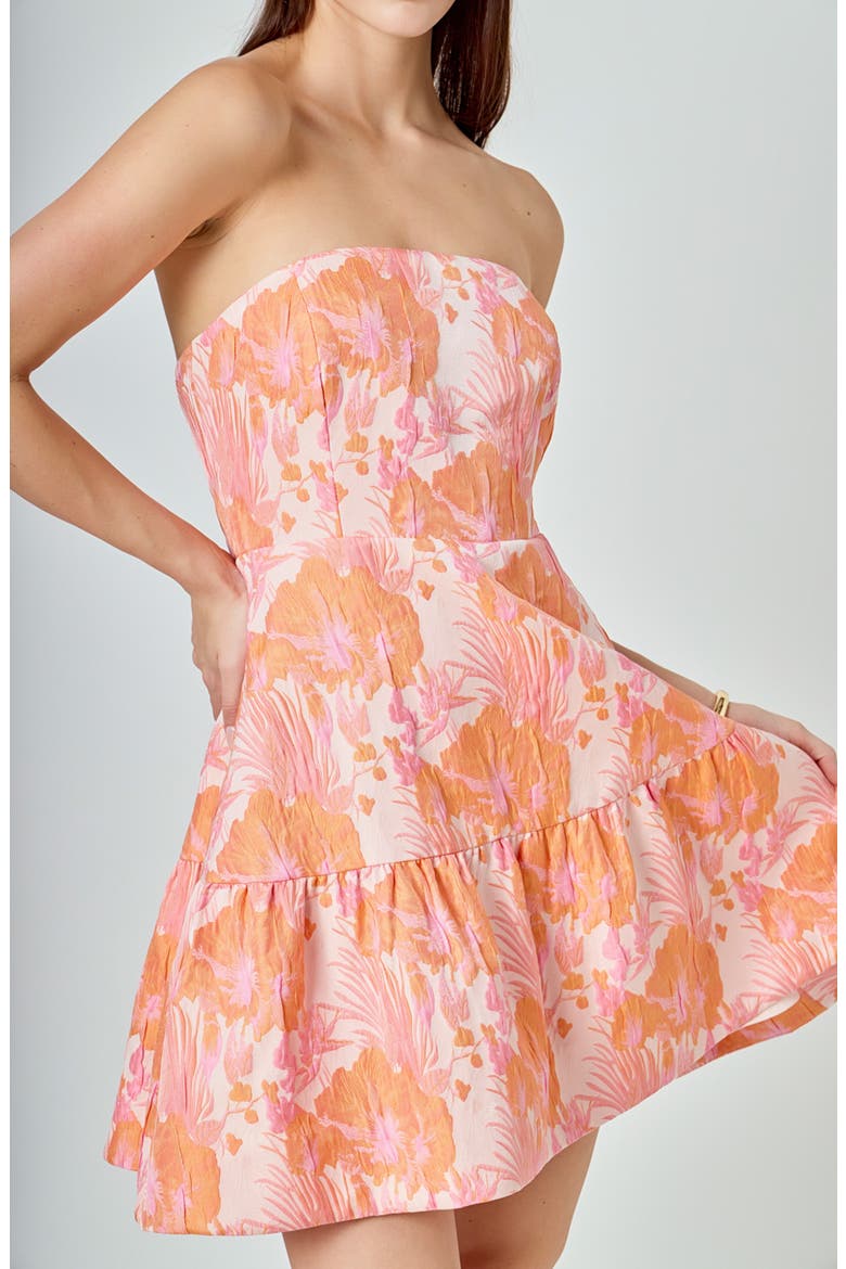 Floral Jacquard Strapless Minidress, Alternate, color, PINK/ ORANGE