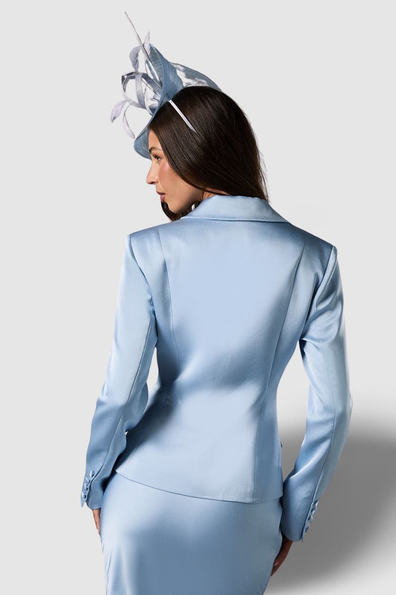 Satin Lapel Waisted Jacket, Alternate, color, Dusty Blue