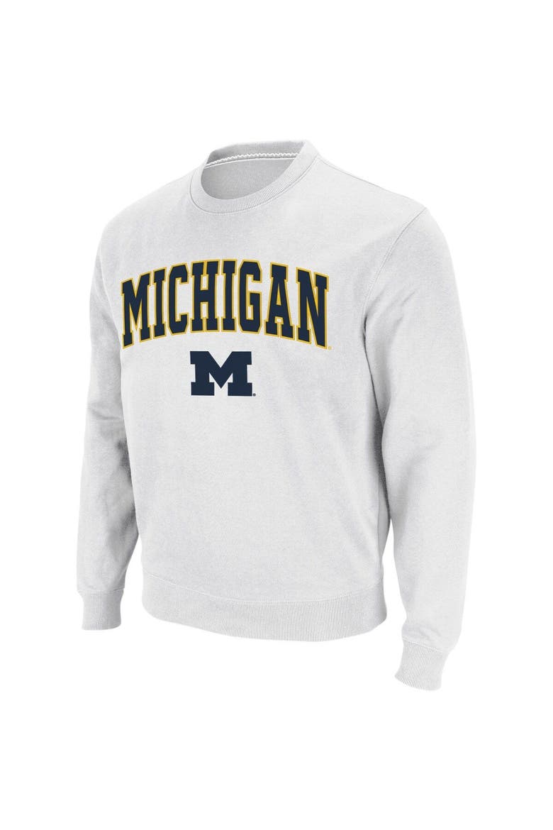 Men's Colosseum White Michigan Wolverines Arch & Logo Crew Neck Sweatshirt, Main, color, White