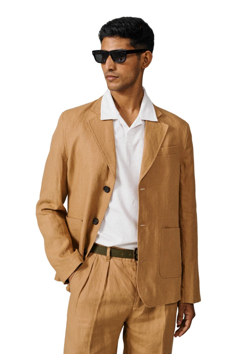 Belvedere Relaxed Linen Blazer, Main, color, Mustard