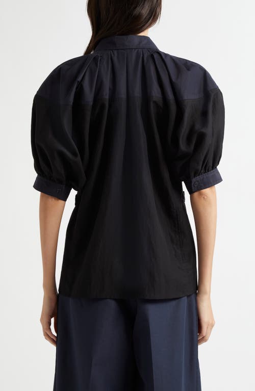 3.1 Phillip Lim Lantern Sleeve Colorblock Button-up Shirt In Black Midnight