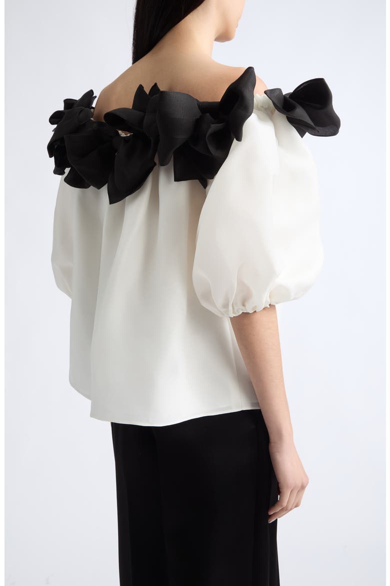Off the Shoulder Silk Top with Bows, Main, color, IVORY/ BLACK