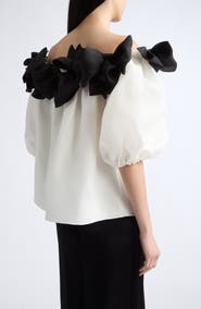 Carolina Herrera Off the Shoulder Silk Top with Bows