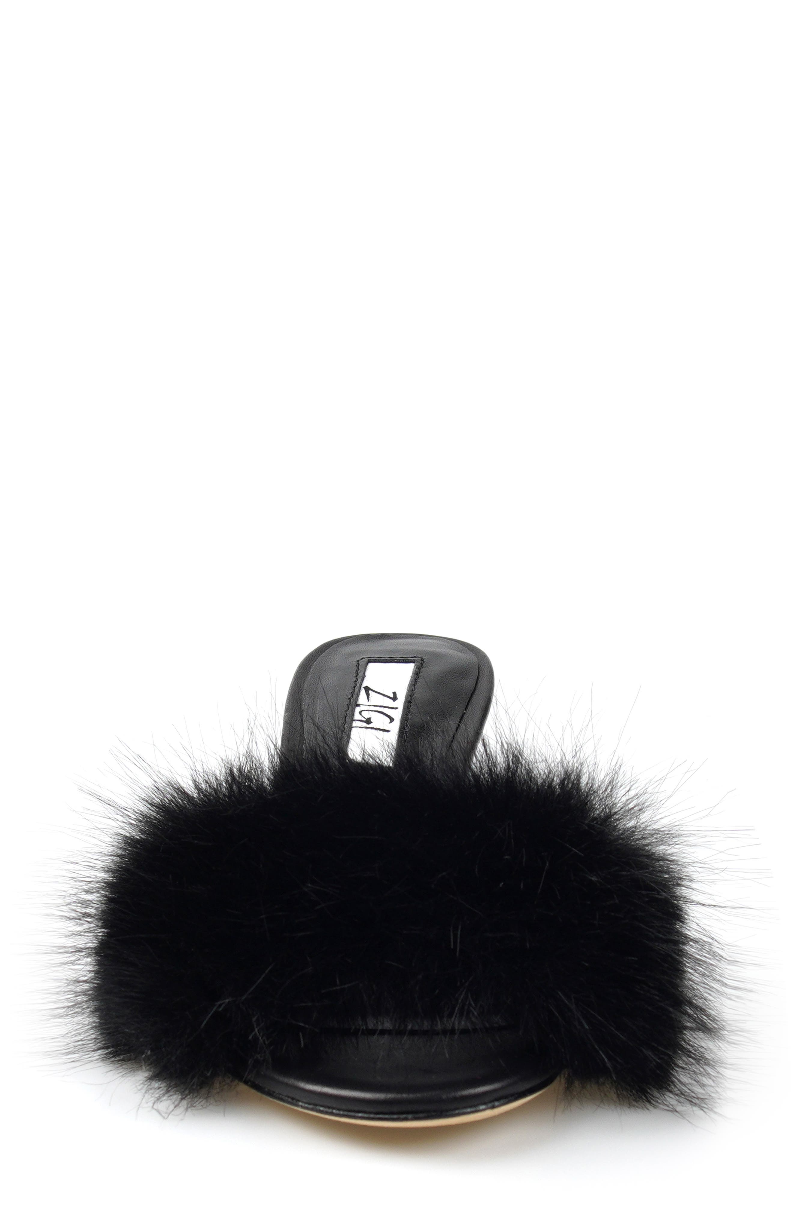 Faux Fur Kitten Heel Sandal, Alternate, color, BLACK