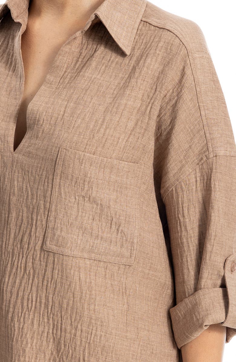 MAX STUDIO Tab Sleeve Shirt, Alternate, color, Heather Mushroom