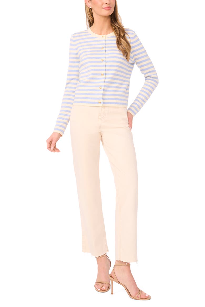 Stripe Crewneck Cardigan, Alternate, color, BERRY BLUE HEATHER