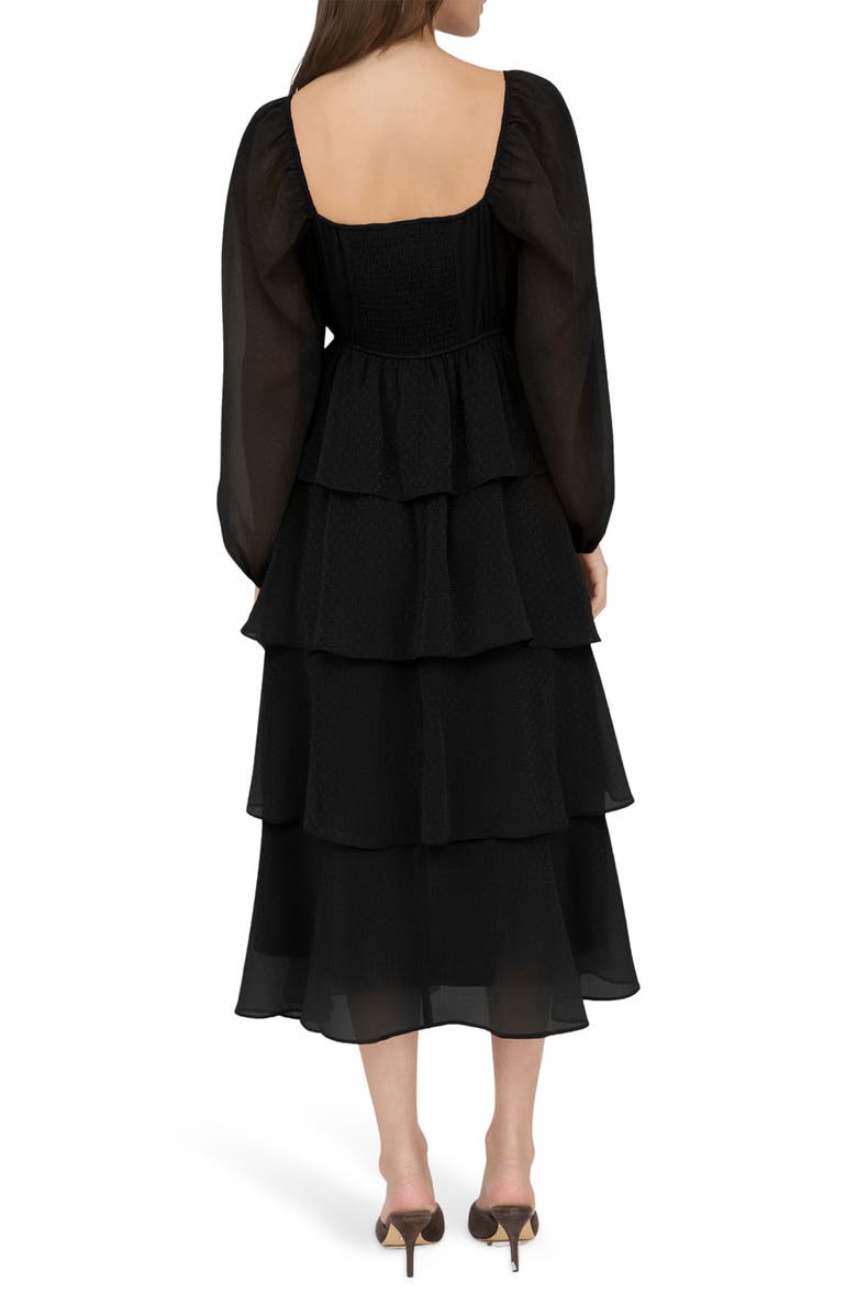 Blu Pepper Long Sleeve Tiered Metallic Chiffon Midi Dress, Alternate, color, Black