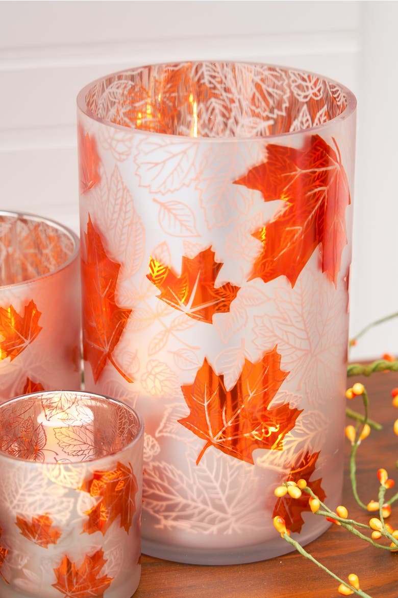 Fall Leaves Glass Container Large, Alternate, color, Orange
