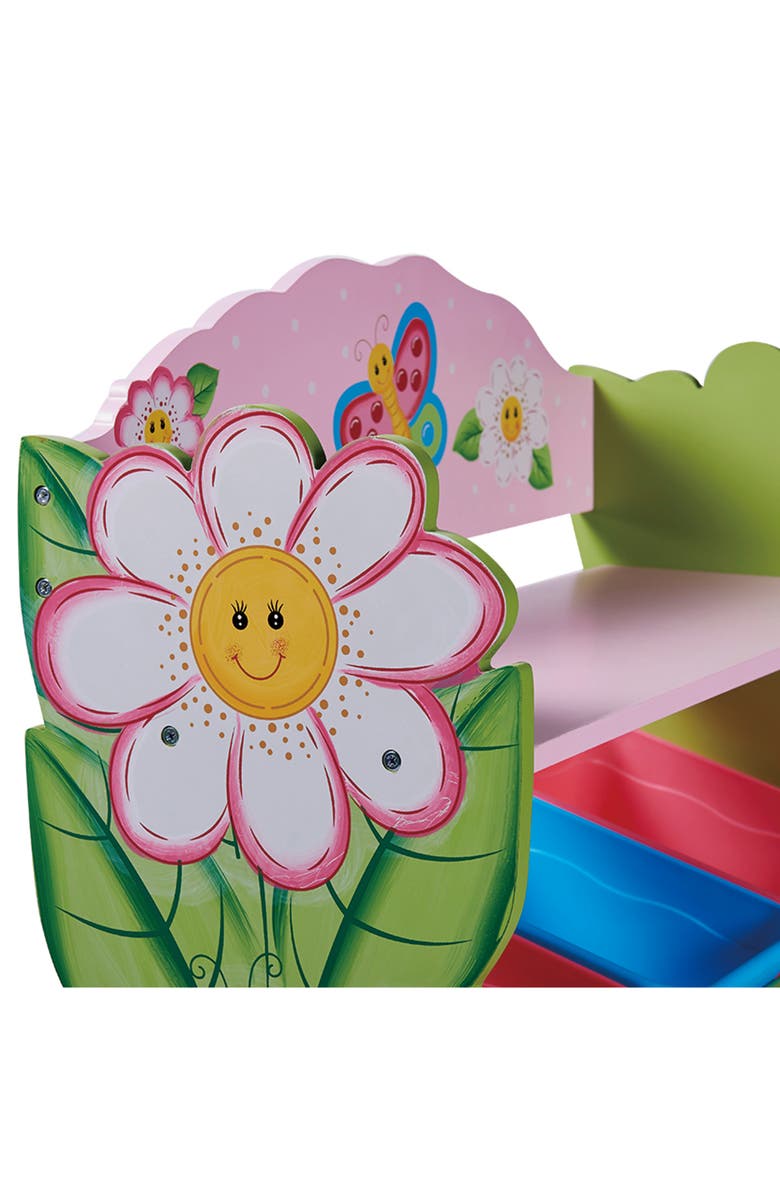 Teamson Kids Fantasy Fields Magic Garden Wood Toy Organizer & 6-Piece Storage Bin Set, Alternate, color,