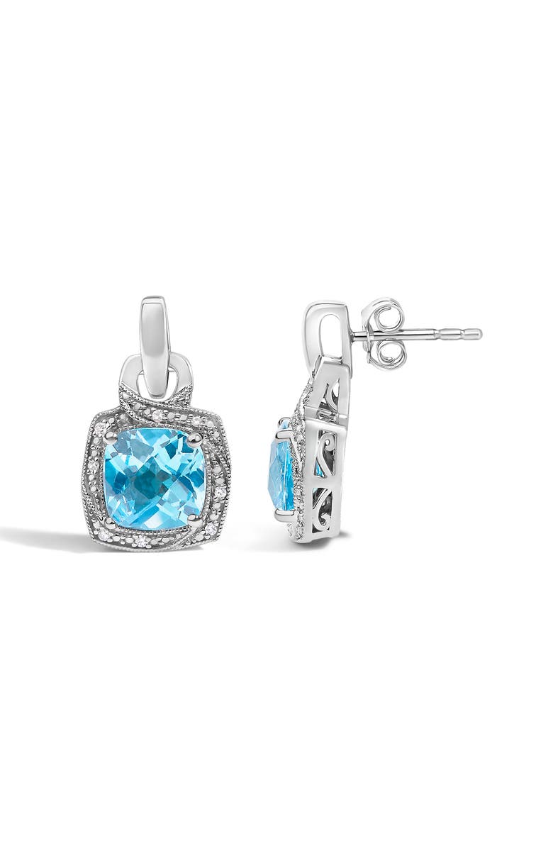 Haus of Brilliance Sterling Silver Cushion Cut Blue Topaz and Diamond Accent Geometric Dangle Earrings, Alternate, color, Silver