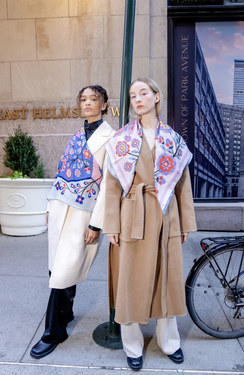 Jessie Zhao New York Double Sided Wool Silk Scarf Of Flower Imagination, Alternate, color, Blue