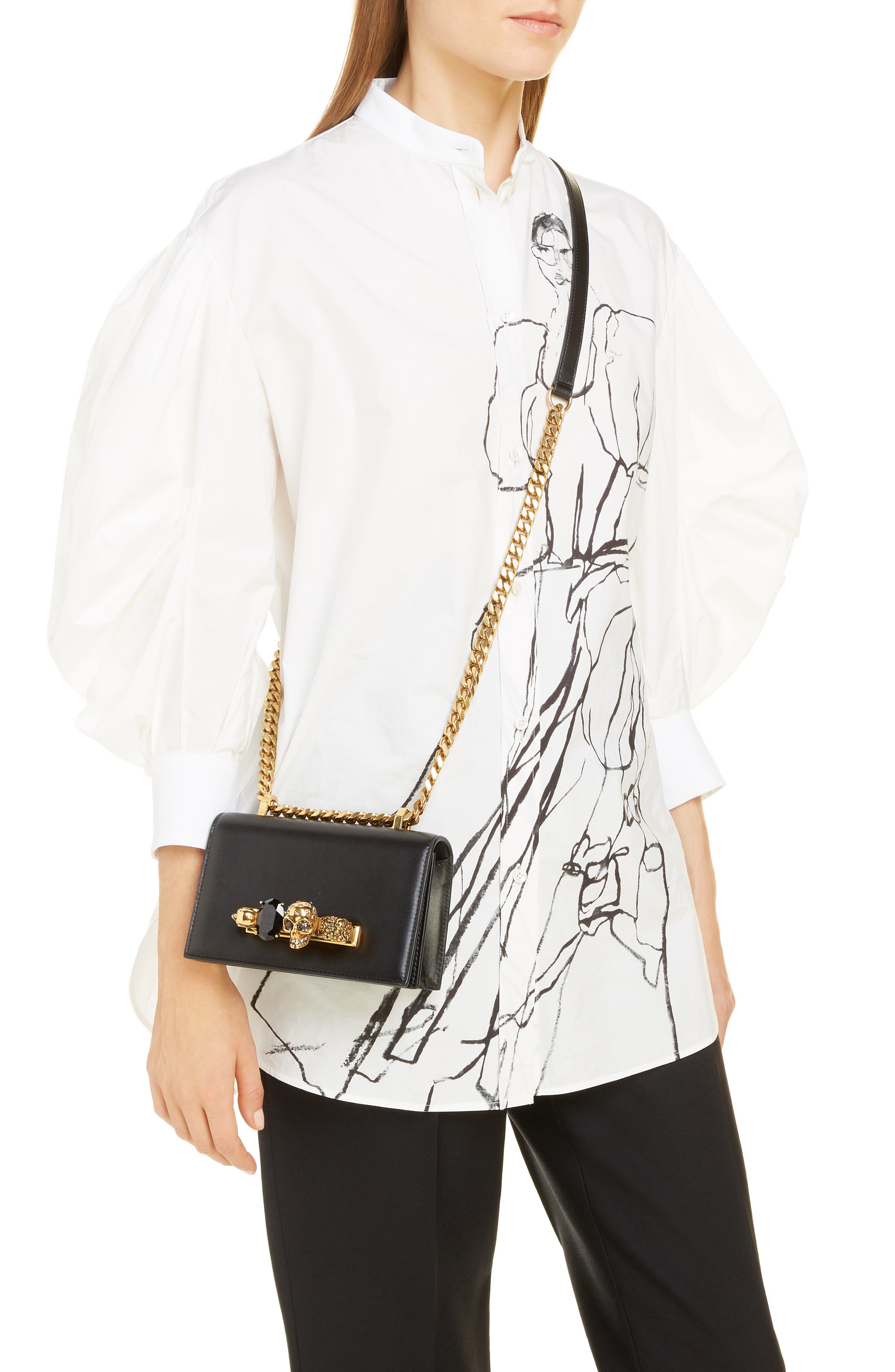 McQueen Alexander McQueen Mini Jewelled Knuckle Leather Crossbody Bag, Alternate, color, 