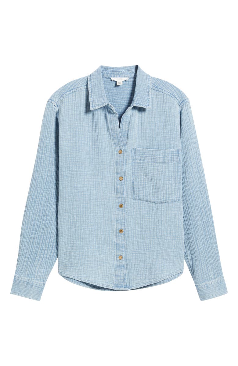 beachlunchlounge Connie Cotton Gauze Button-Up Shirt, Alternate, color, Blue Acid Wash