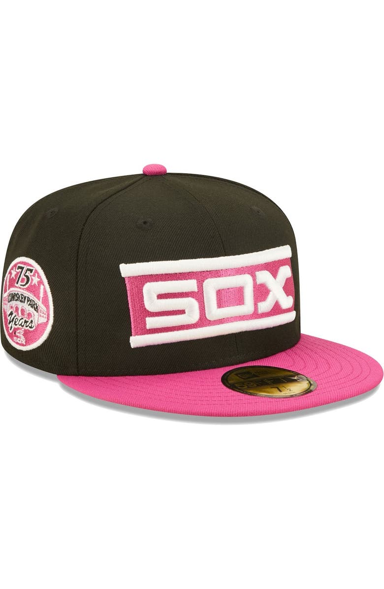 New Era Men's New Era Black/Pink Chicago White Sox Comiskey Park 75th Anniversary  Passion 59FIFTY Fitted Hat, Main, color, 
