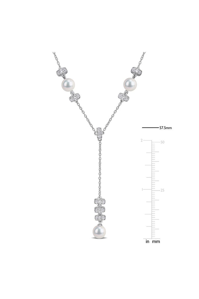 Pearl & White Sapphire Lariat Necklace, Alternate, color, WHITE