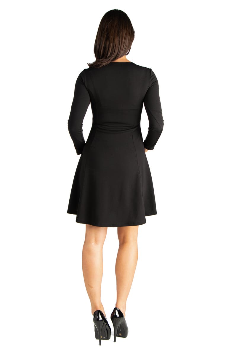 24seven Comfort Apparel Long Sleeve Knee Length Maternity Skater Dress, Alternate, color, Black