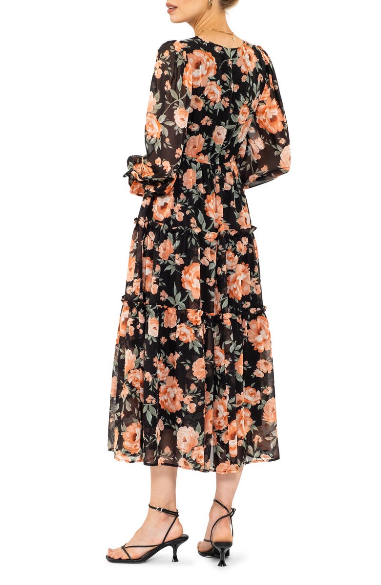 AUGUST SKY Floral Long Sleeve Empire Waist Midi Dress, Alternate, color,