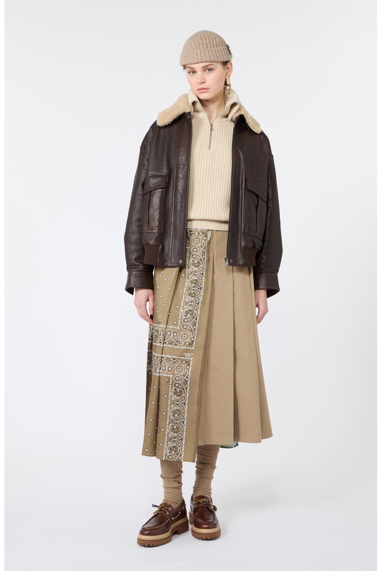 Pleated Midi Skirt, Alternate, color, TOBACCO