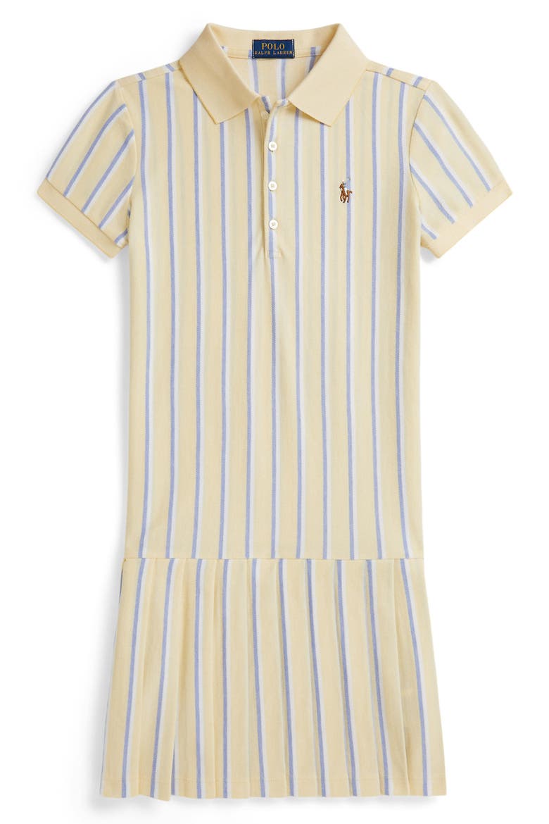 Kids' Stripe Cotton Piqué Polo Dress, Main, color, WICKET YEL
