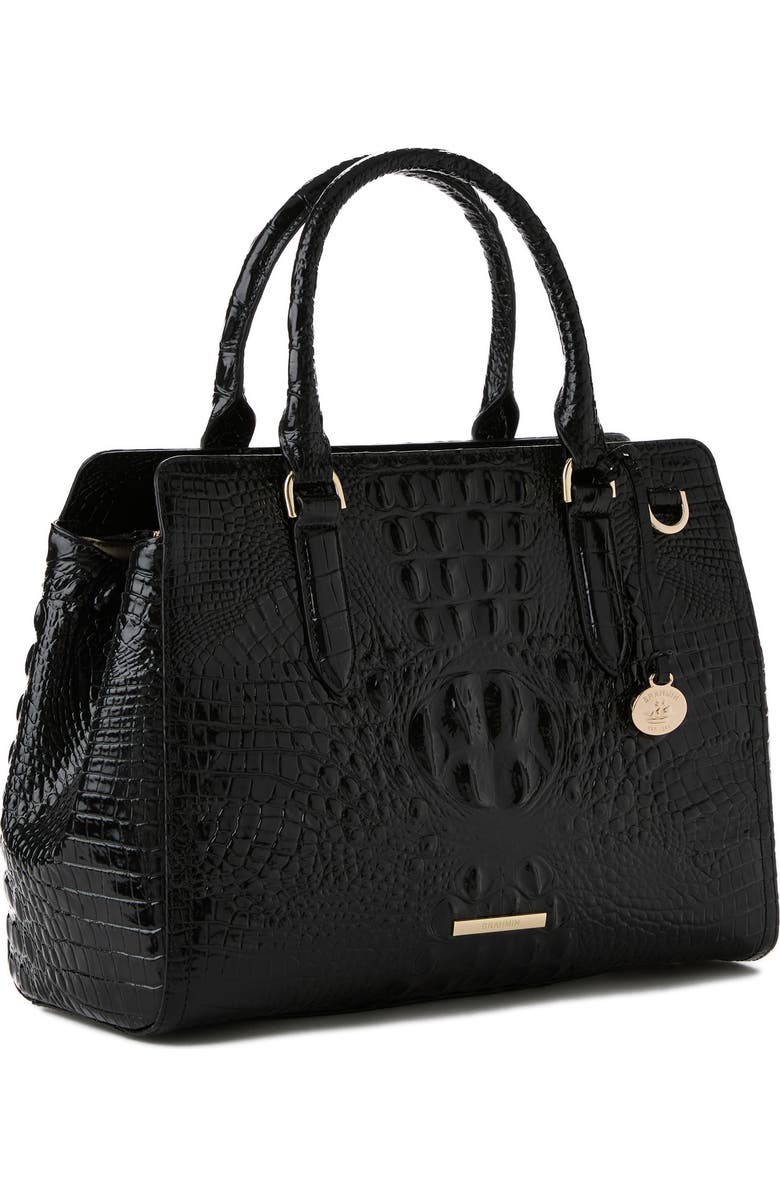 Brahmin Small Finley Croc Embossed Leather Satchel, Alternate, color, Black