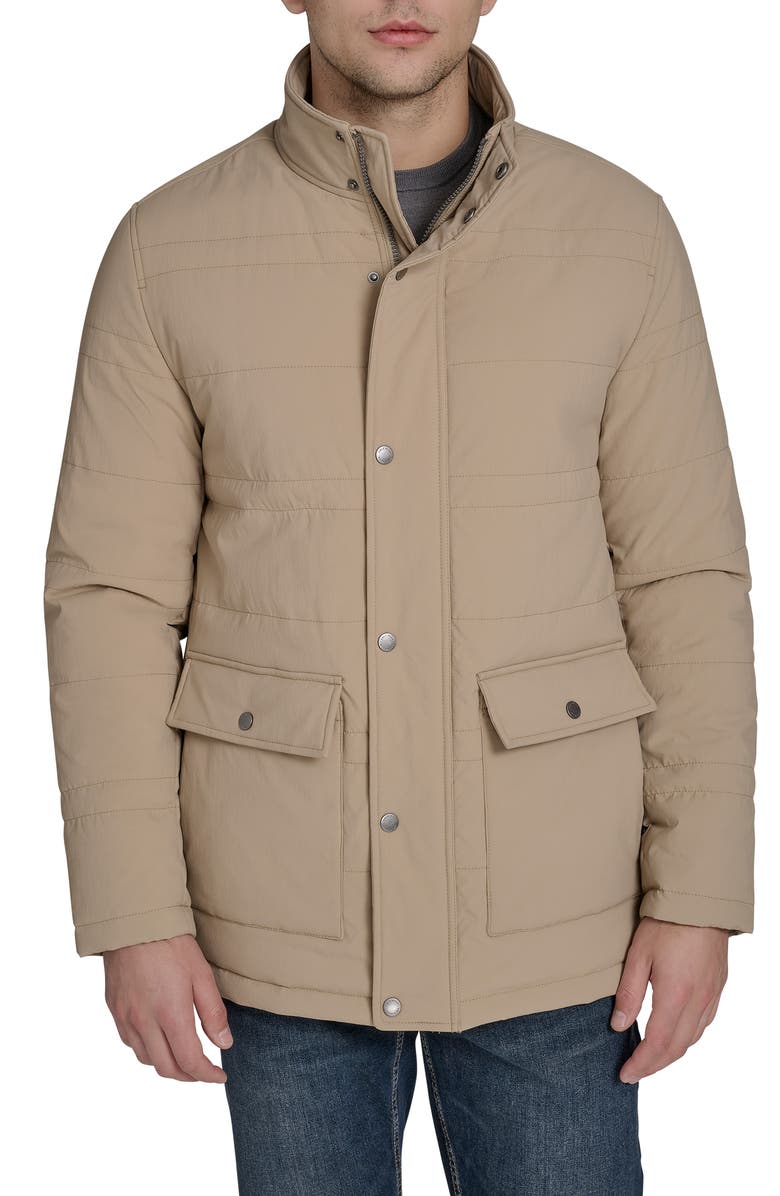Cole Haan Signature Stretch Crinkle Quilted Jacket, Main, color, Khaki