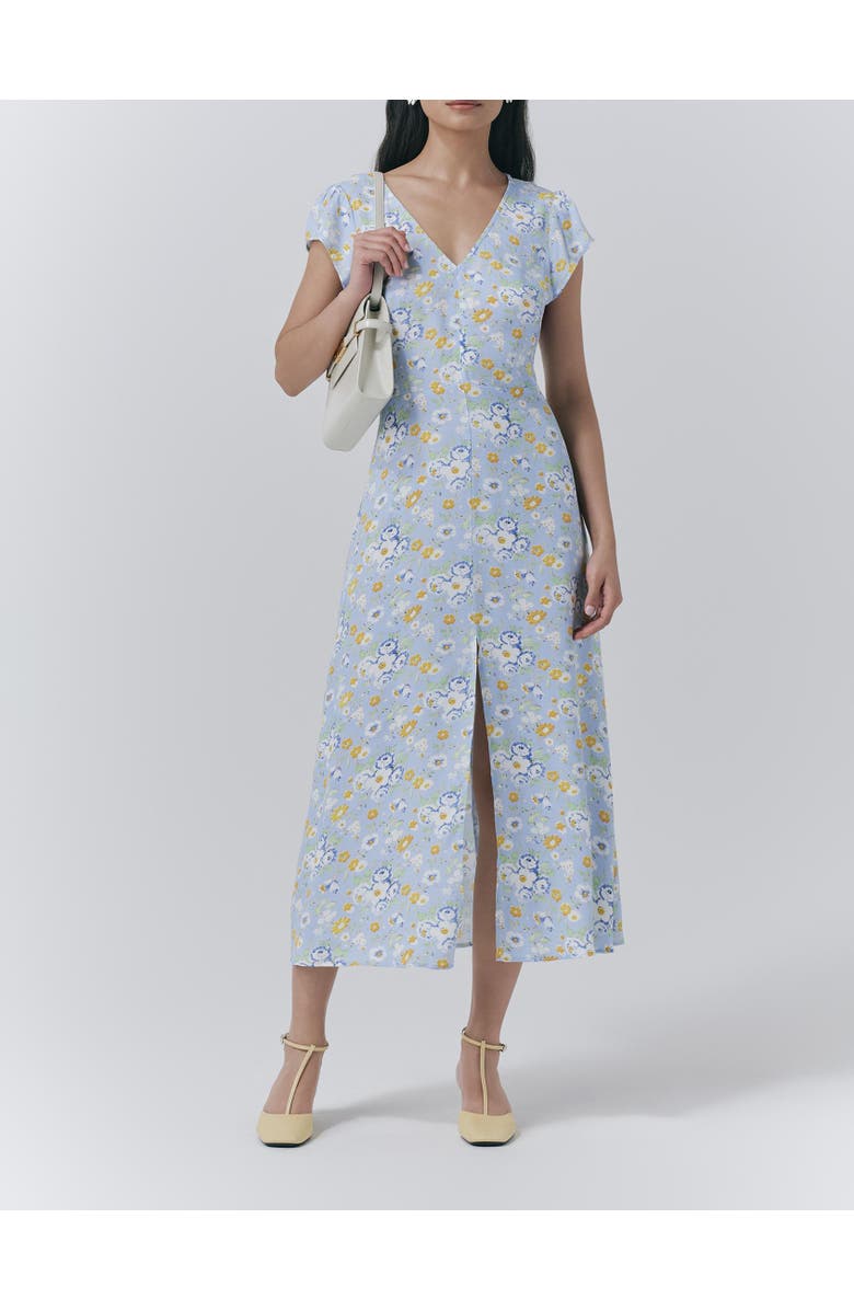 Ghost London Blair Crepe Floral Sleeveless Midi Dress, Alternate, color, Blue Country Flowers