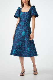 Trina Turk Valla Square Neck Jacquard Midi Dress