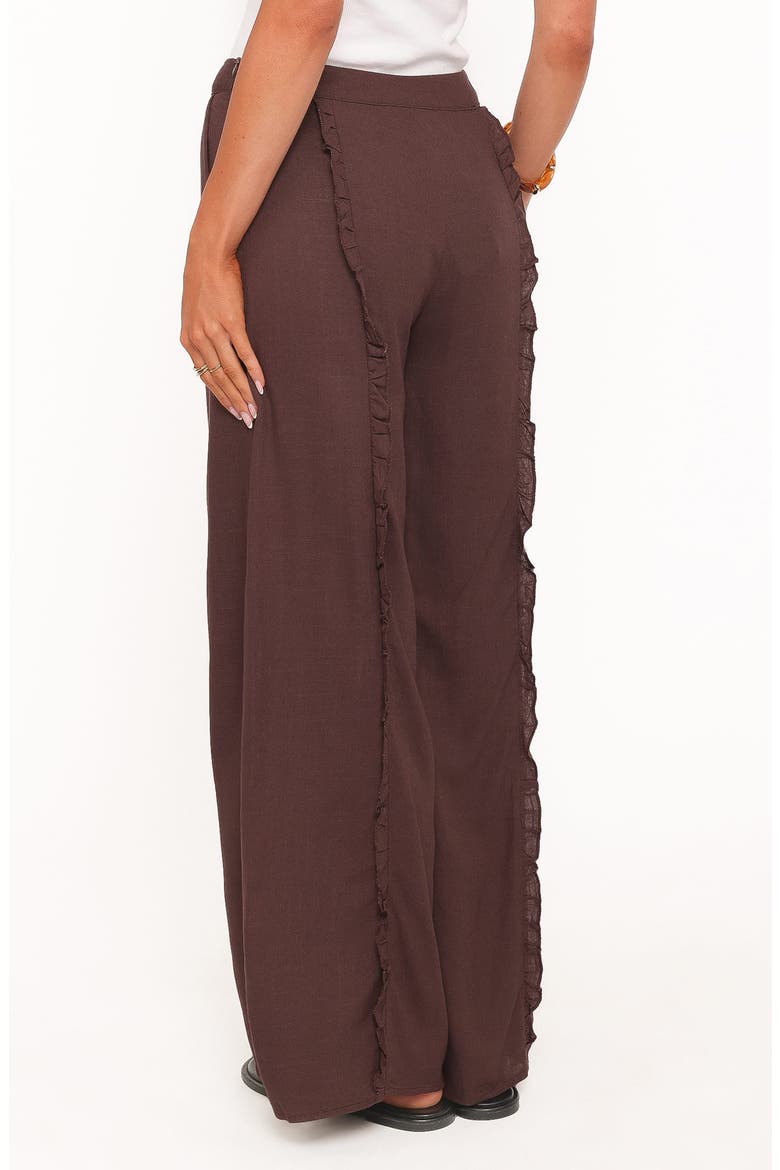 Samiya Frill High Waist Wide Leg Cotton & Linen Pants, Alternate, color, DARK BROWN