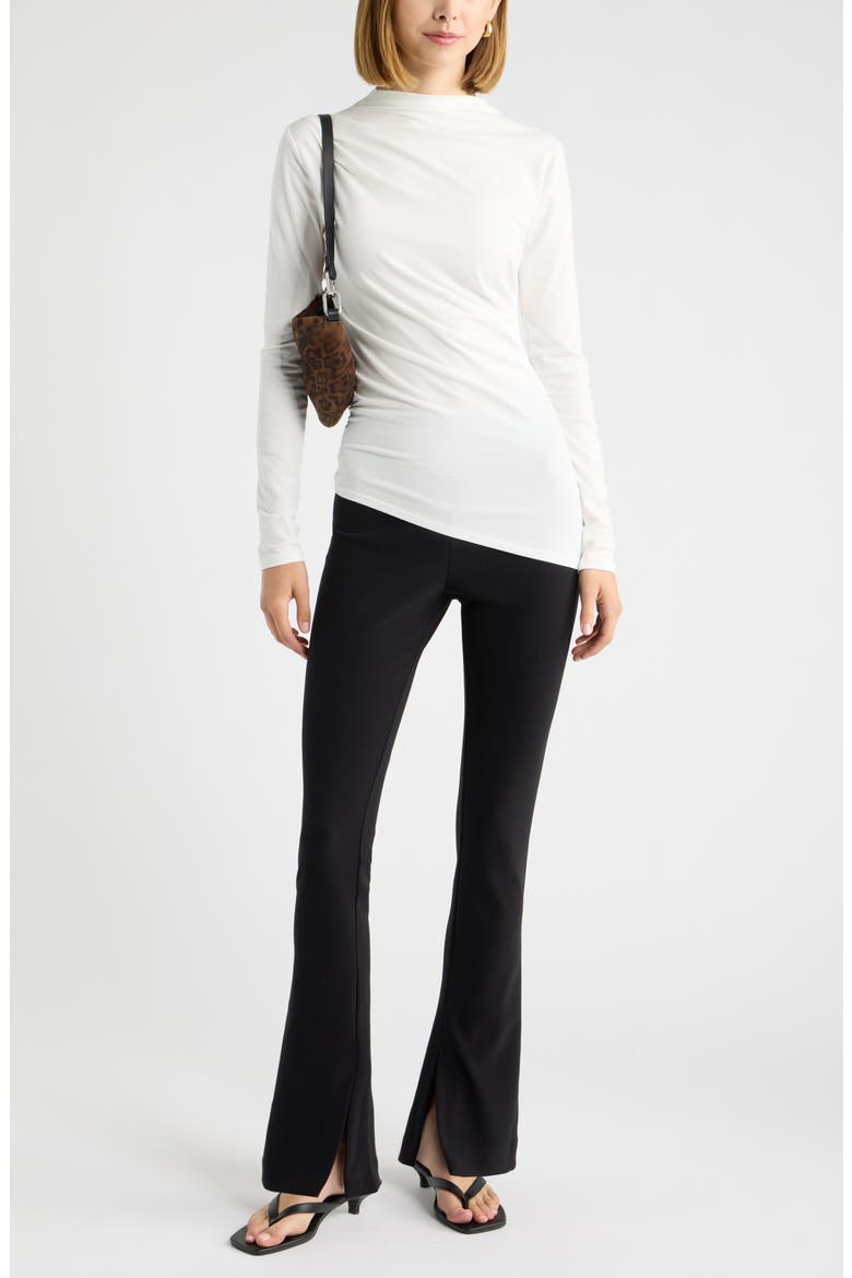 Ruched Asymmetrical Mock Neck Top, Alternate, color, IVORY