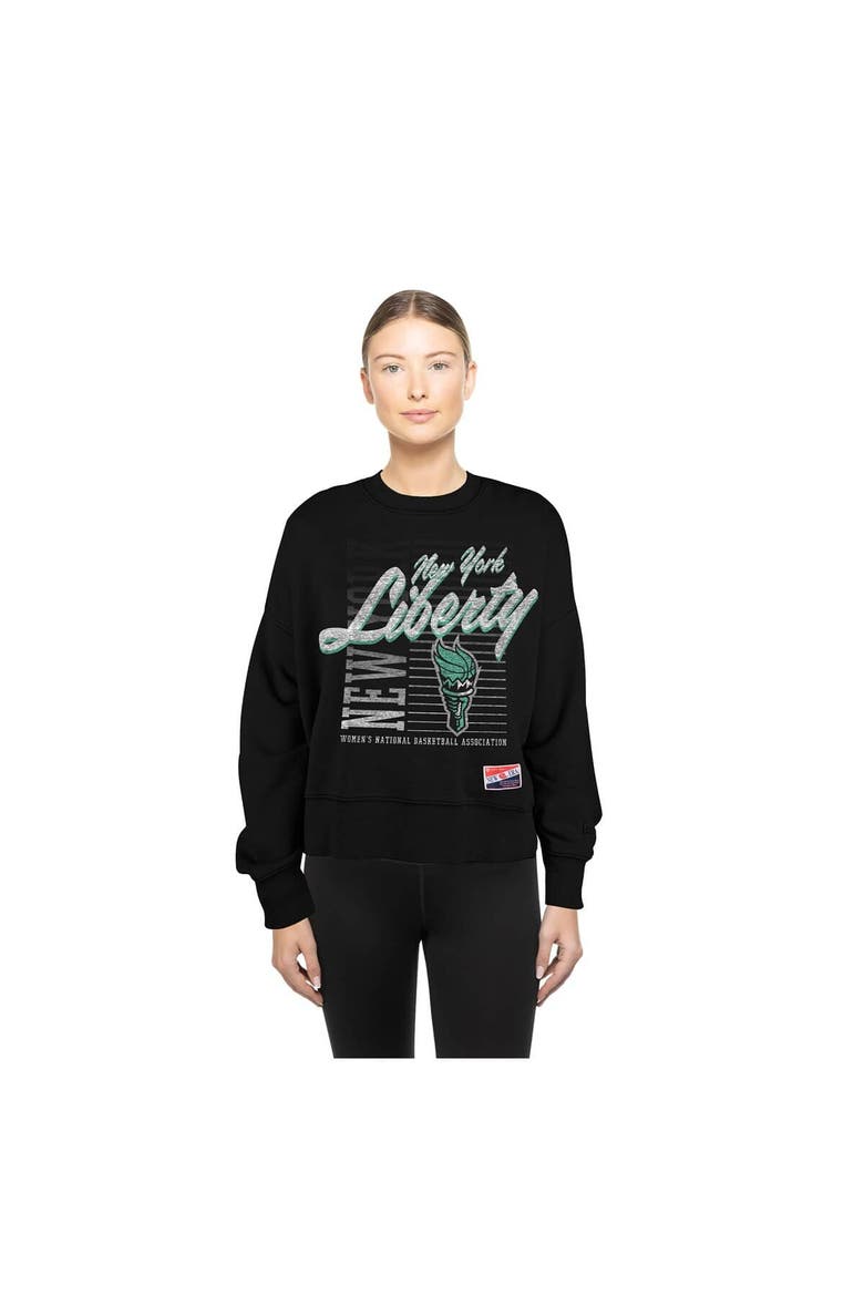 Women's New Era Black New York Liberty Oversized Mineral Wash Sweatshirt, Alternate, color, Black