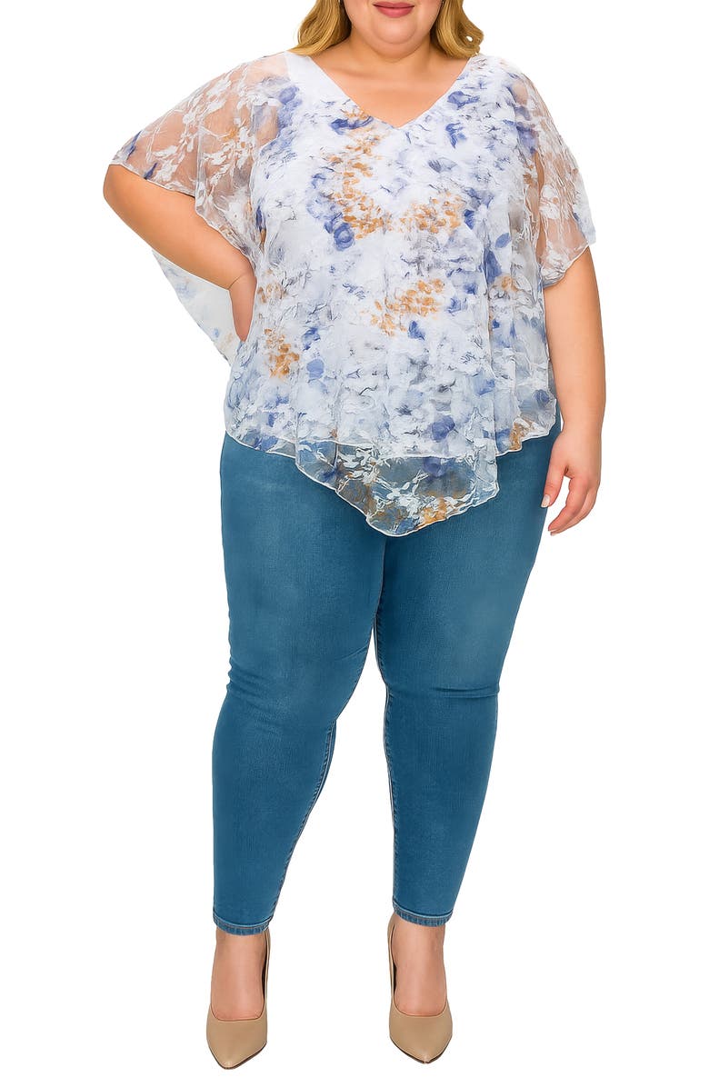 Standards 
Practices Floral Print Poncho Top, Alternate, color, Blue Floral