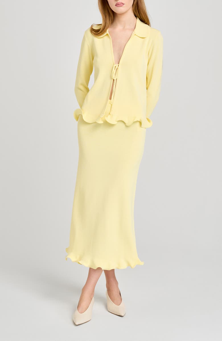 WAYF Isla Ruffle Hem Sweater Skirt, Alternate, color, Yellow