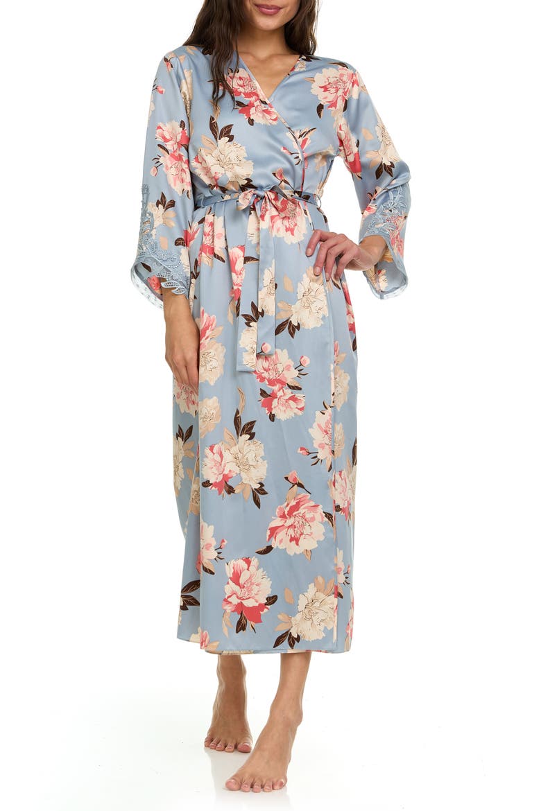 Stella Charmeuse Venise Trim Robe, Alternate, color, GREY