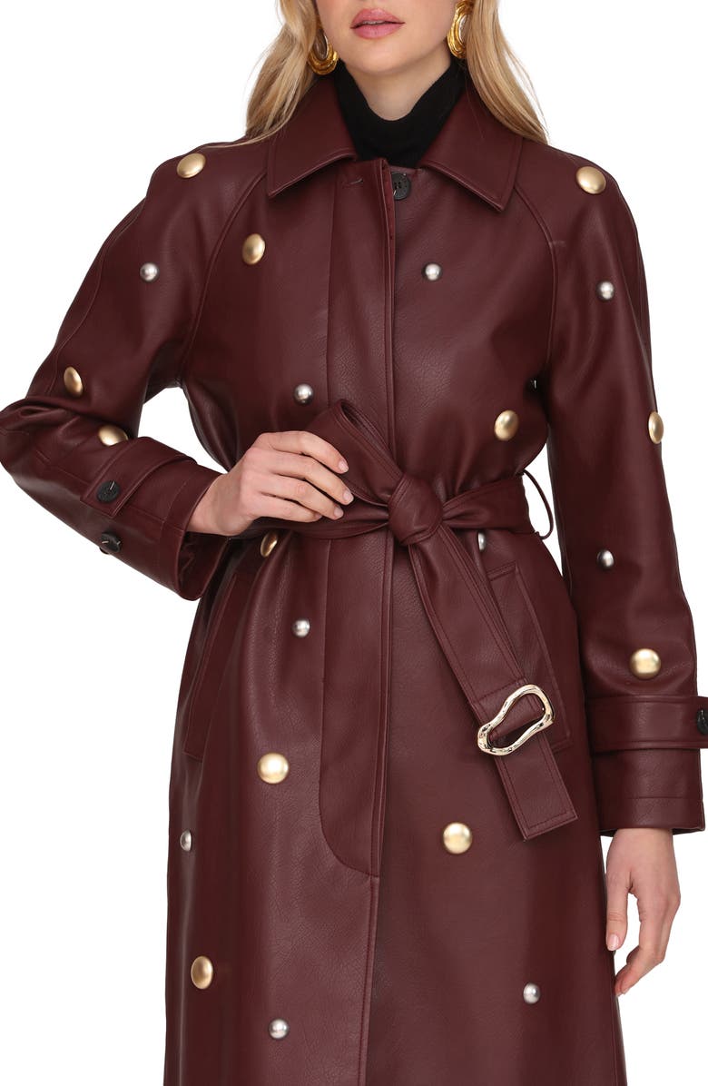 Avec Les Filles Faux-Ever Leather<sup>™</sup> Classic Belted Trench Coat, Alternate, color, Mulberry