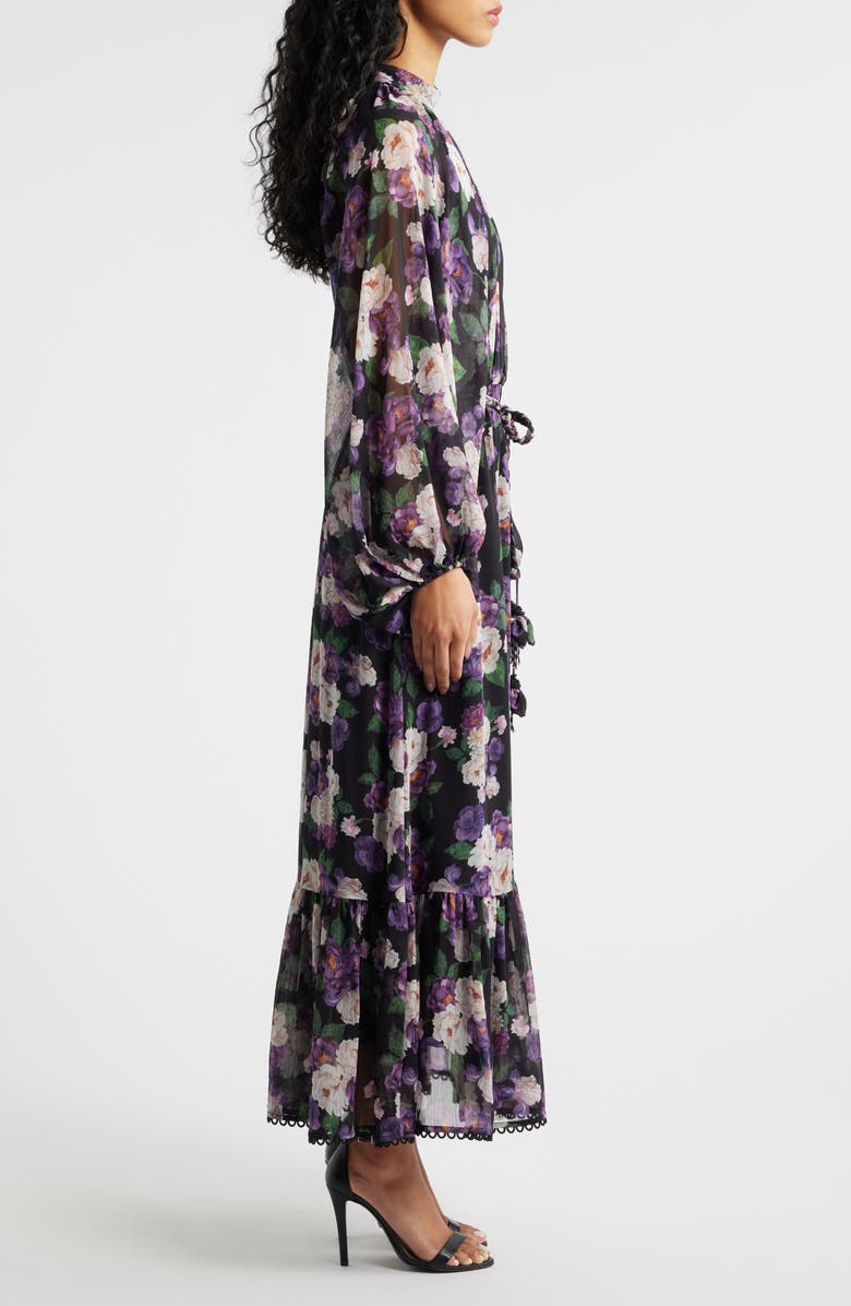 En Saison Jasmine Floral Tie Waist Maxi Dress, Alternate, color, Black Purple Maue