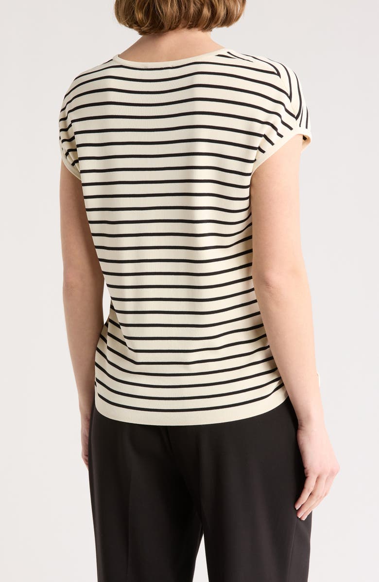 Adrianna Papell Stripe V-Neck Cap Sleeve Side Tie Sweater Top, Alternate, color, Ivory/ Black
