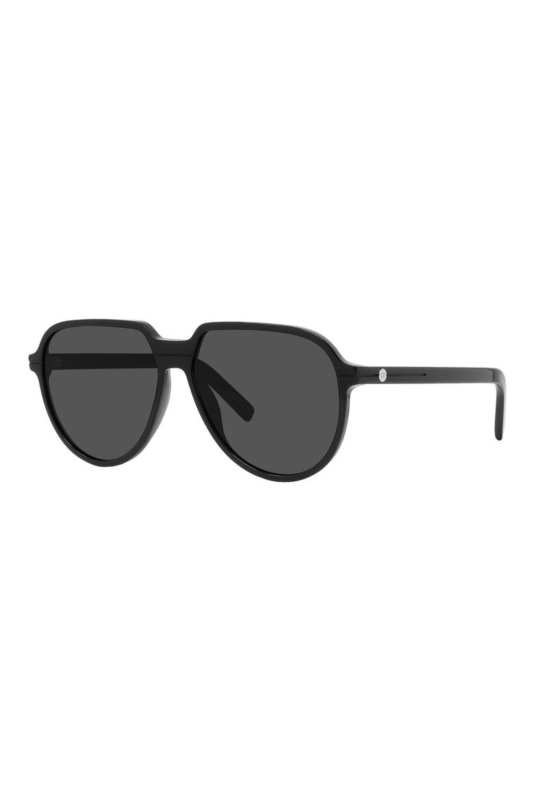 'DiorEssential AI 58mm Pilot Sunglasses, Alternate, color, SHINY BLACK / SMOKE